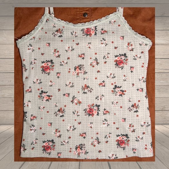 Ultra Flirt Girls Sea Foam Green Floral Spaghetti Strap Tank - Picture 1 of 4